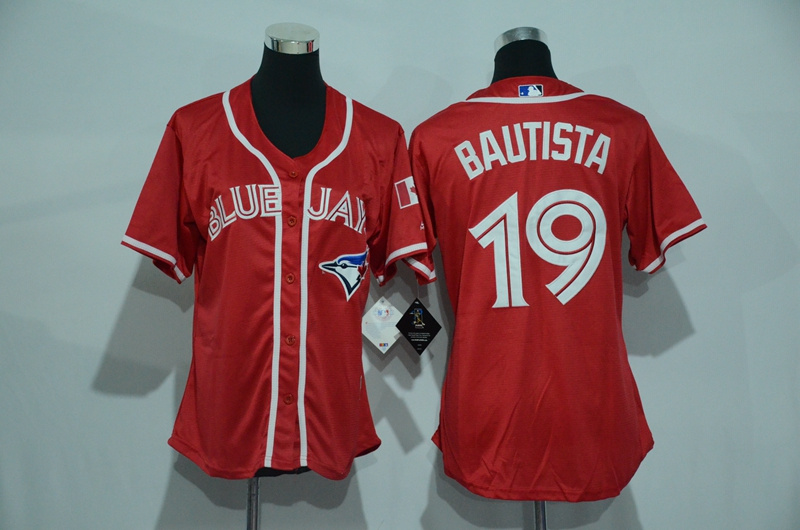 Womens 2017 MLB Toronto Blue Jays #19 Bautista Red Jerseys->women mlb jersey->Women Jersey